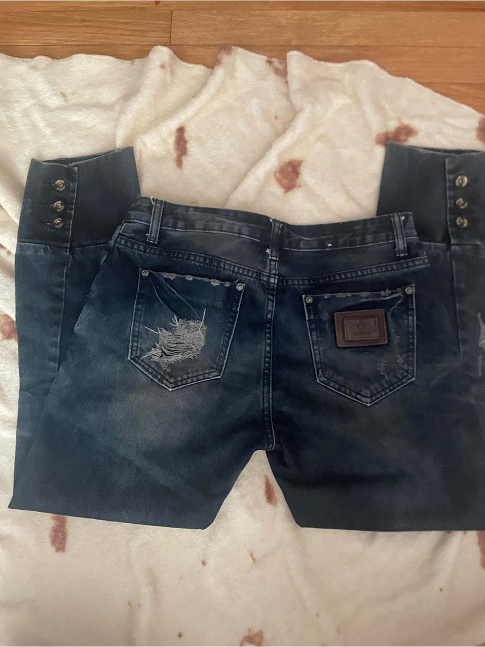 Dark Blue Women’s Boyfriend Jeans with Distressed Detail - Picture 5 of 5